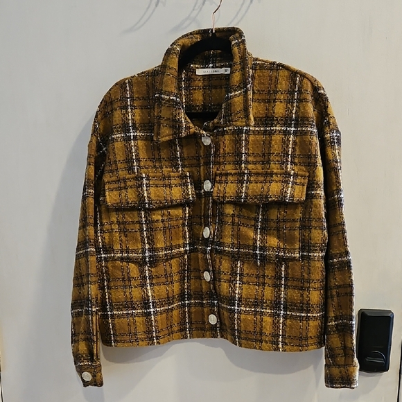 Ellison Mustard Brushed Plaid Utility Jacket L NWOT - Picture 5 of 7